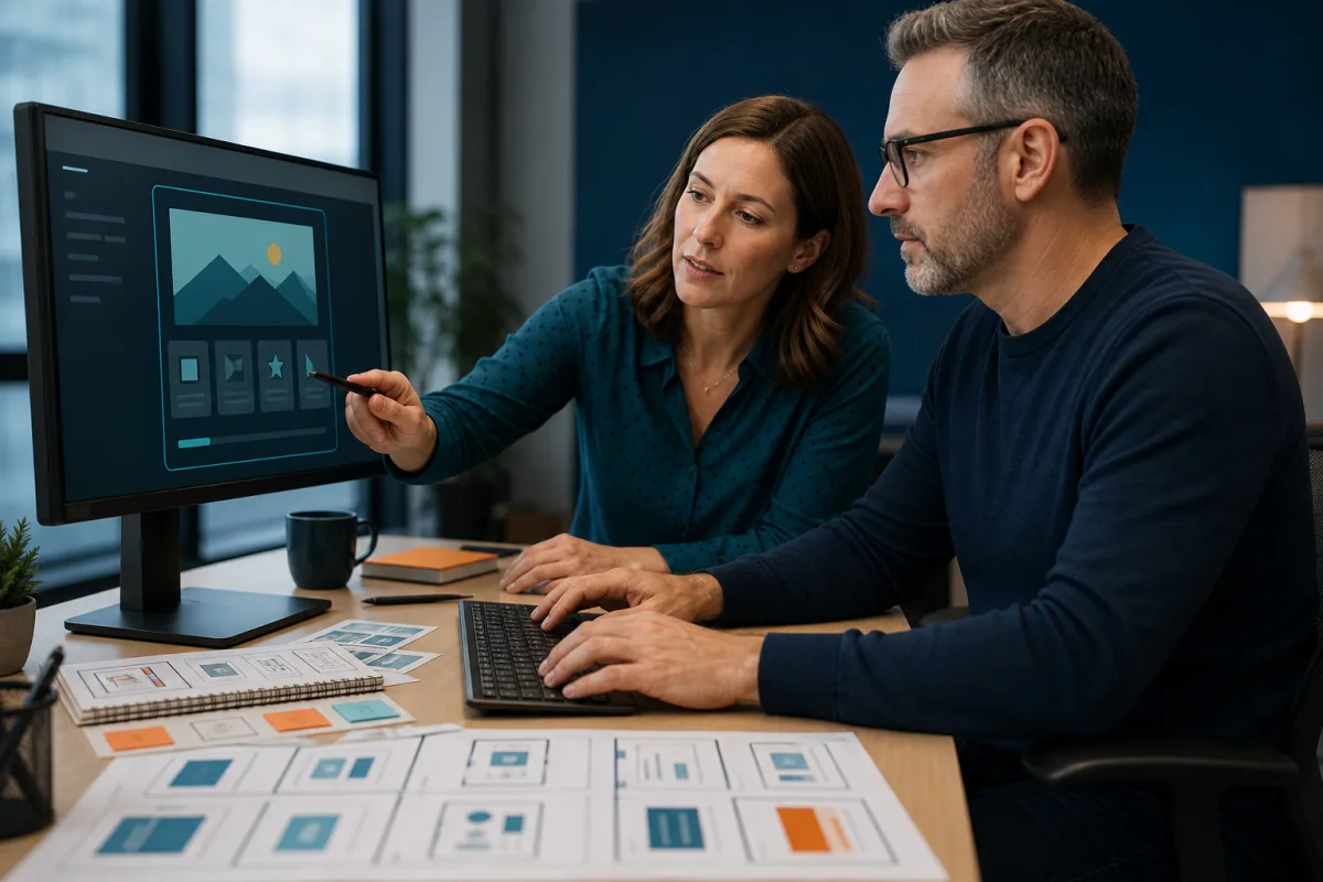 Professionnels évaluant la clarté et l’accessibilité d’une interface de formation